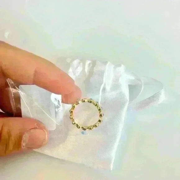 Adornia 14K Gold Plated Imitation Turquoise Cabochon Eternity Ring Size 6 - Picture 7 of 8